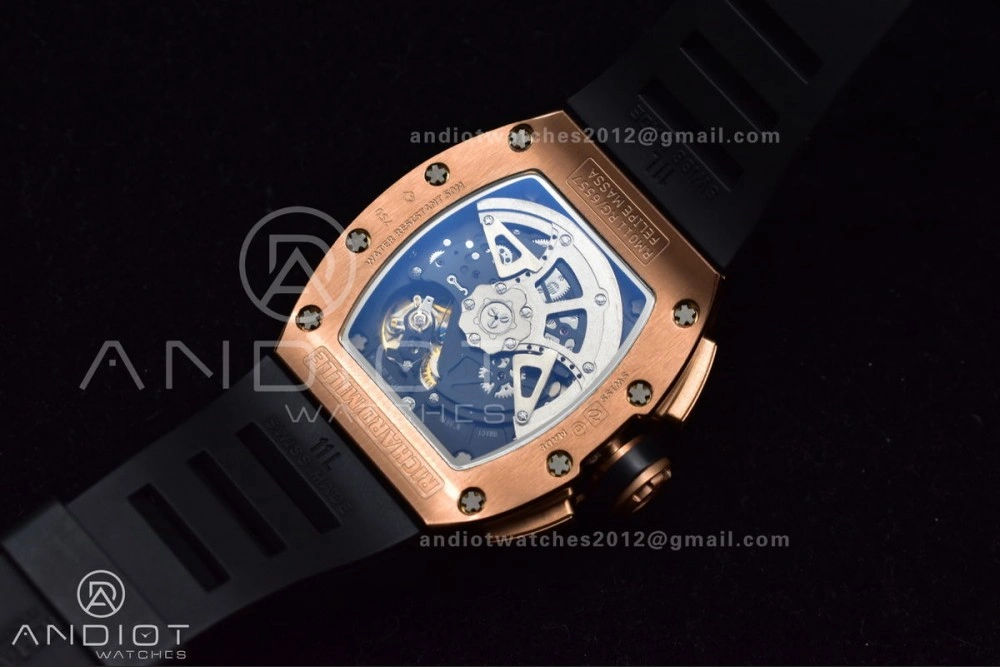 AllSeason RM011 RG Chrono KVF 1:1 Best Edition Crystal Dial Black on Black Rubber Strap A7750 V 1021