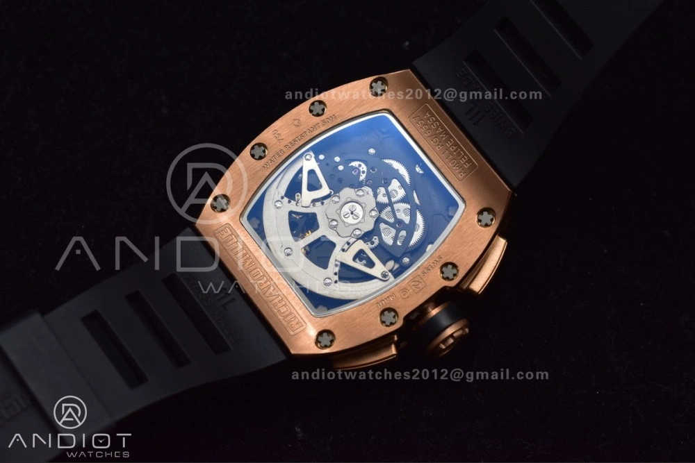 AllSeason RM011 RG Chrono KVF 1:1 Best Edition Crystal Dial Black on Black Rubber Strap A7750 V 1021