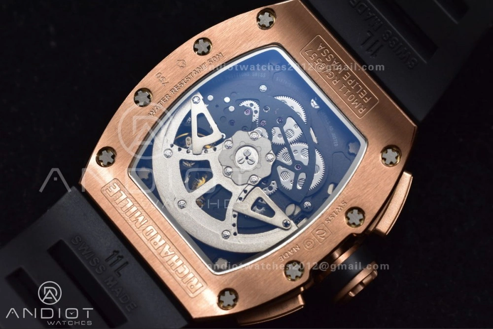 AllSeason RM011 RG Chrono KVF 1:1 Best Edition Crystal Dial Black on Black Rubber Strap A7750 V 1021
