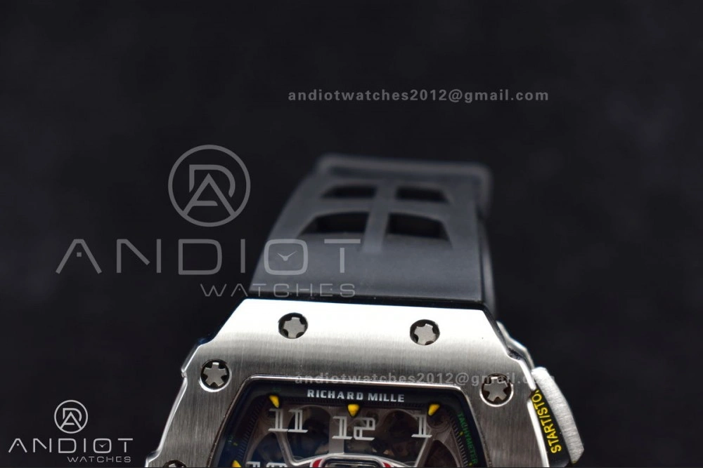 RM011 SS Chrono KVF 1:1 Best Edition Crystal Dial Black on Black Rubber Strap A7750 V Sophisticated 1025