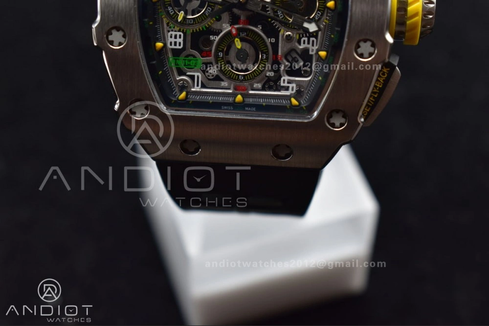 RM011 SS Chrono KVF 1:1 Best Edition Crystal Dial Black on Black Rubber Strap A7750 V Sophisticated 1025