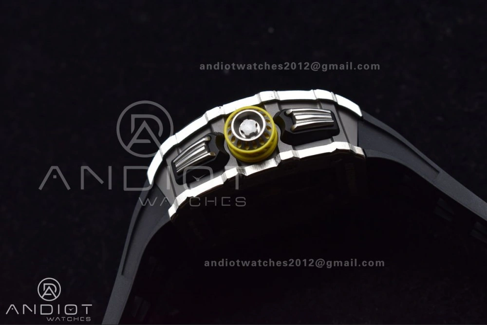 RM011 SS Chrono KVF 1:1 Best Edition Crystal Dial Black on Black Rubber Strap A7750 V Sophisticated 1025