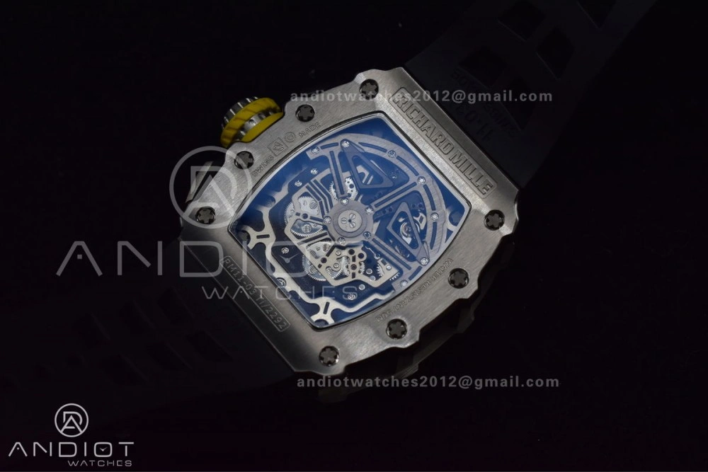 RM011 SS Chrono KVF 1:1 Best Edition Crystal Dial Black on Black Rubber Strap A7750 V Sophisticated 1025