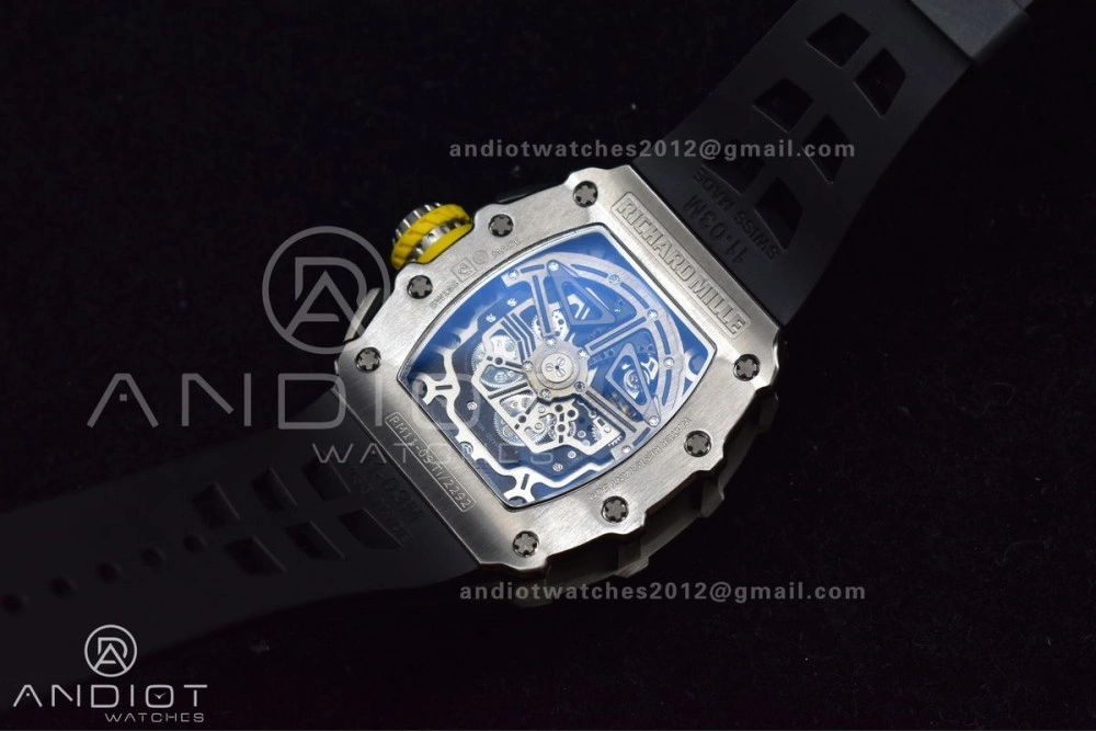 RM011 SS Chrono KVF 1:1 Best Edition Crystal Dial Black on Black Rubber Strap A7750 V Sophisticated 1025
