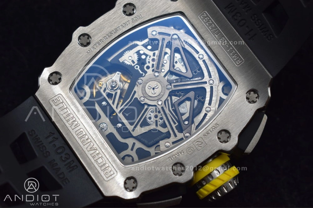 RM011 SS Chrono KVF 1:1 Best Edition Crystal Dial Black on Black Rubber Strap A7750 V Sophisticated 1025