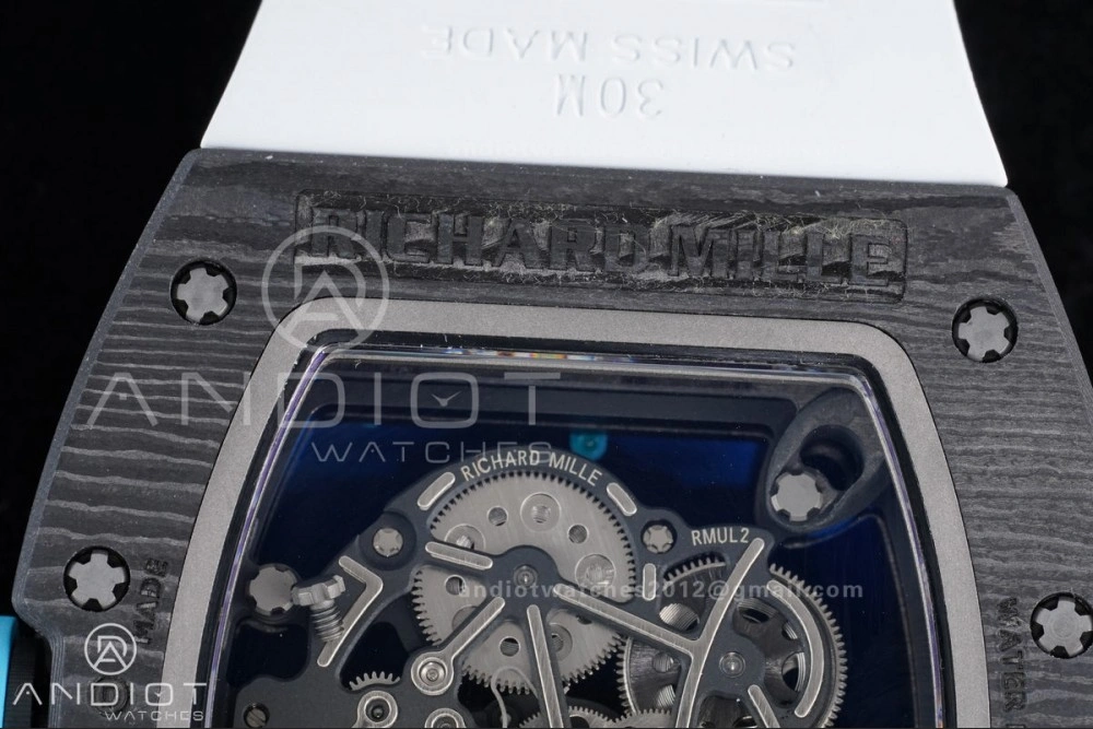 Elegant RM055 NTPT APSF 1:1 Best Edition Blue Inner Bezel Blue Crown On White Rubber Strap RMUL2 Super Clone 1230