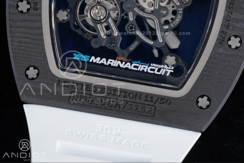 Elegant RM055 NTPT APSF 1:1 Best Edition Blue Inner Bezel Blue Crown On White Rubber Strap RMUL2 Super Clone 1230