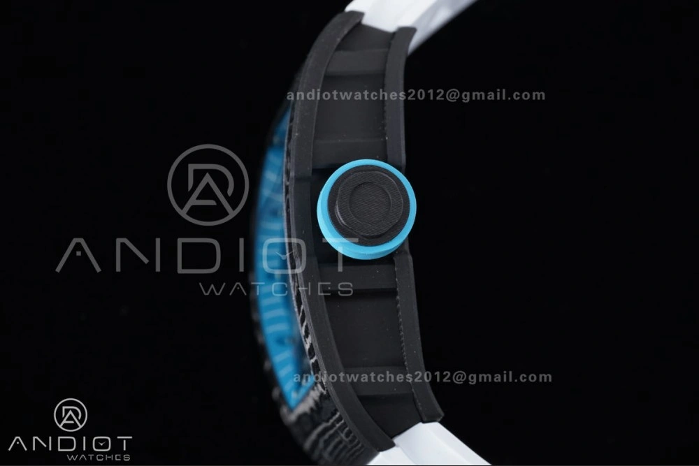 Elegant RM055 NTPT APSF 1:1 Best Edition Blue Inner Bezel Blue Crown On White Rubber Strap RMUL2 Super Clone 1230