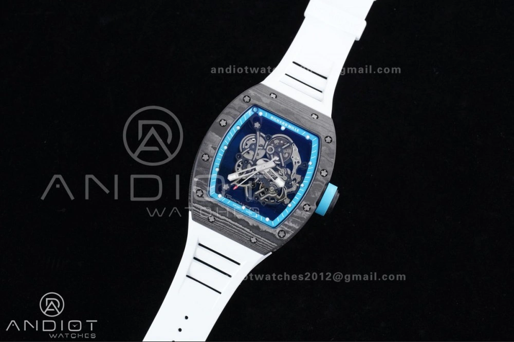 Elegant RM055 NTPT APSF 1:1 Best Edition Blue Inner Bezel Blue Crown On White Rubber Strap RMUL2 Super Clone 1230