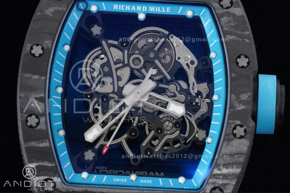 Elegant RM055 NTPT APSF 1:1 Best Edition Blue Inner Bezel Blue Crown On White Rubber Strap RMUL2 Super Clone 1230