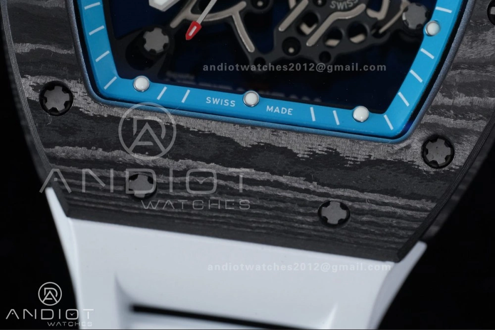 Elegant RM055 NTPT APSF 1:1 Best Edition Blue Inner Bezel Blue Crown On White Rubber Strap RMUL2 Super Clone 1230