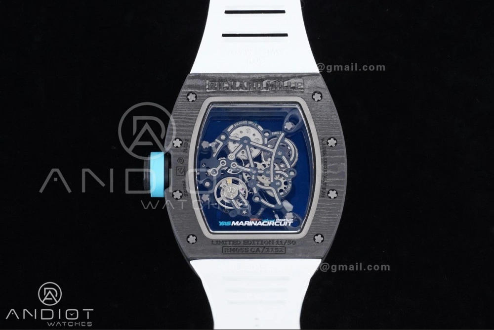 Elegant RM055 NTPT APSF 1:1 Best Edition Blue Inner Bezel Blue Crown On White Rubber Strap RMUL2 Super Clone 1230