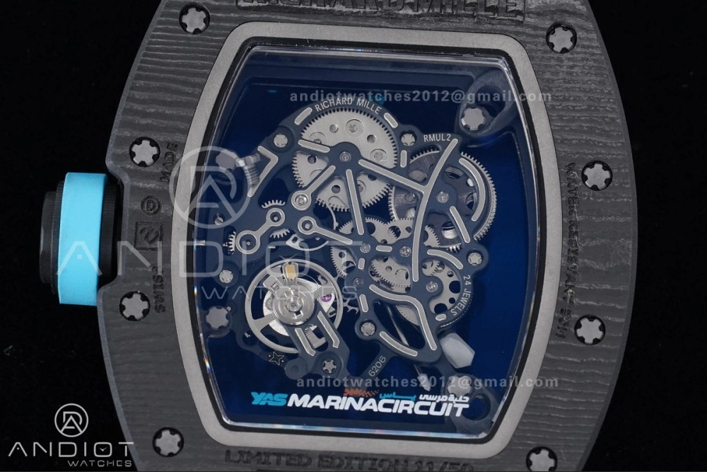 Elegant RM055 NTPT APSF 1:1 Best Edition Blue Inner Bezel Blue Crown On White Rubber Strap RMUL2 Super Clone 1230