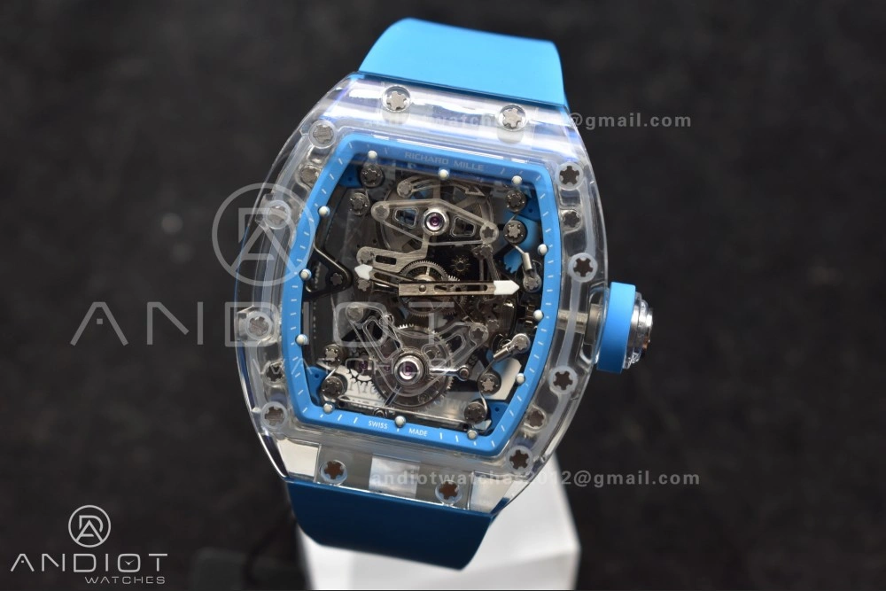 Reliable RM56-02 Transparent Tourbillon RMF Best Edition Skeleton Blue Dial on Blue Rubber Strap 1244