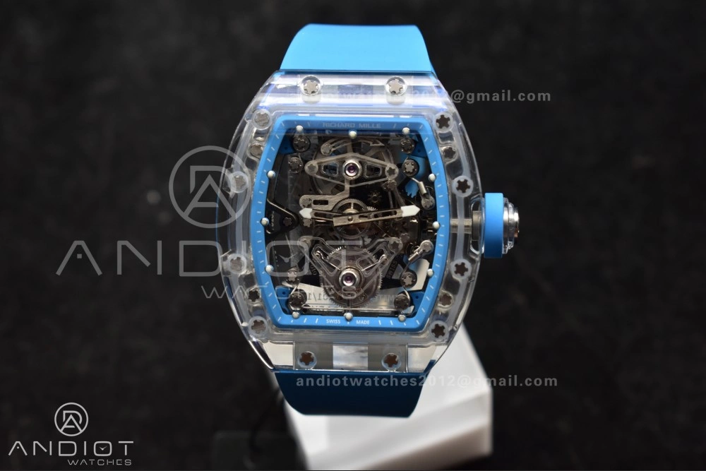 Reliable RM56-02 Transparent Tourbillon RMF Best Edition Skeleton Blue Dial on Blue Rubber Strap 1244