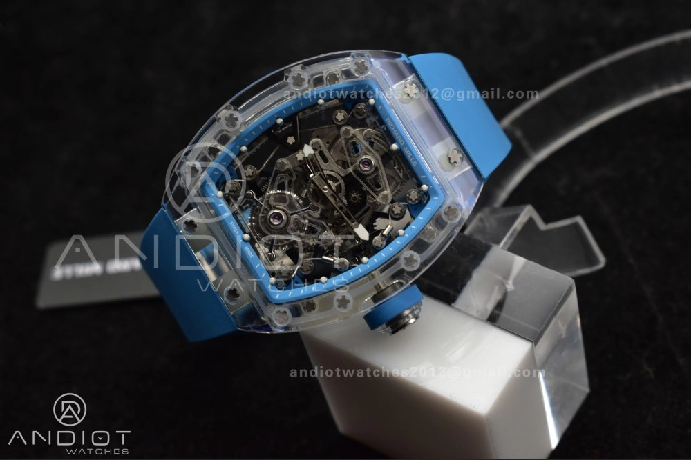 Reliable RM56-02 Transparent Tourbillon RMF Best Edition Skeleton Blue Dial on Blue Rubber Strap 1244