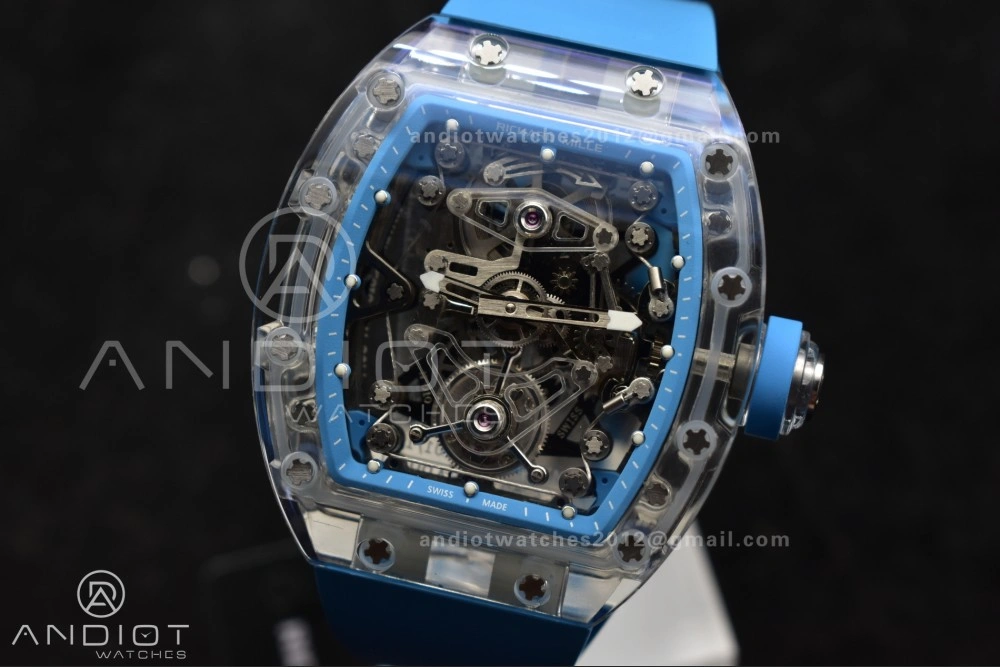 Reliable RM56-02 Transparent Tourbillon RMF Best Edition Skeleton Blue Dial on Blue Rubber Strap 1244