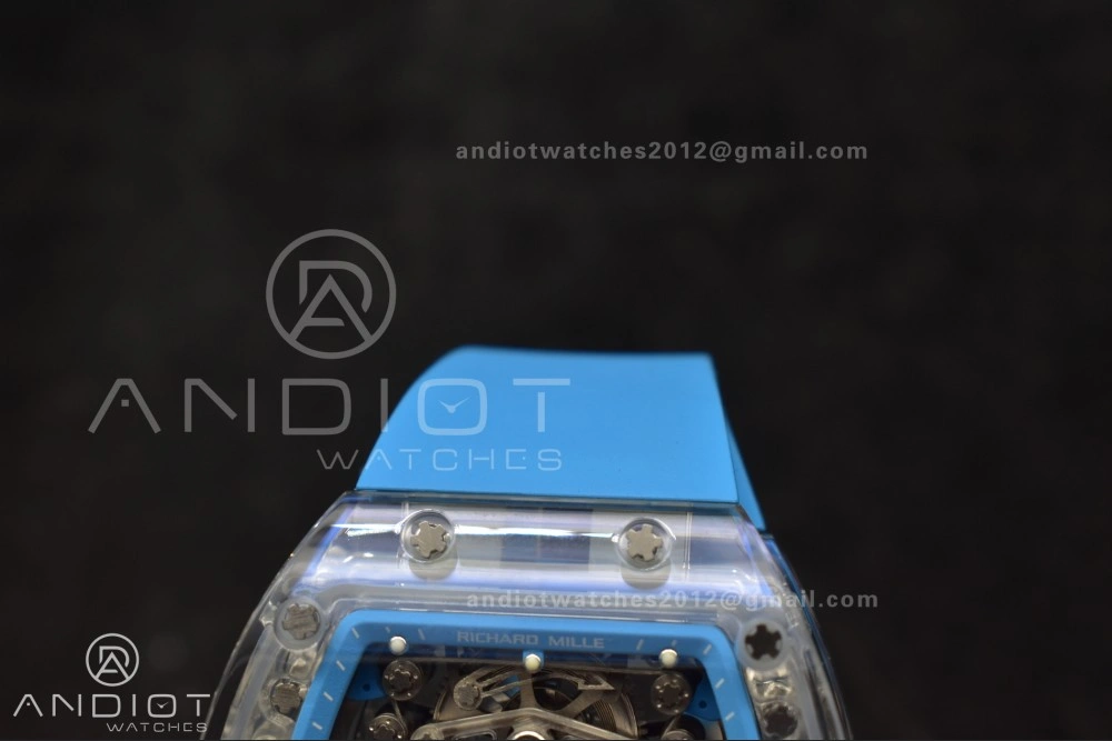 Reliable RM56-02 Transparent Tourbillon RMF Best Edition Skeleton Blue Dial on Blue Rubber Strap 1244