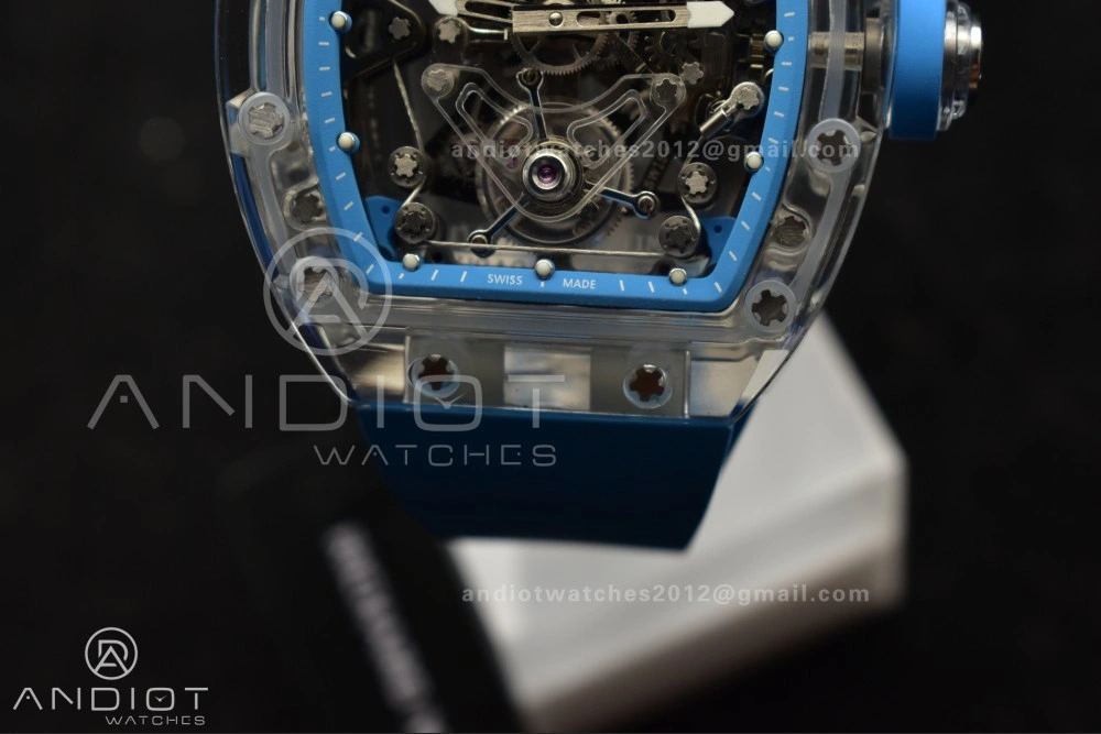 Reliable RM56-02 Transparent Tourbillon RMF Best Edition Skeleton Blue Dial on Blue Rubber Strap 1244