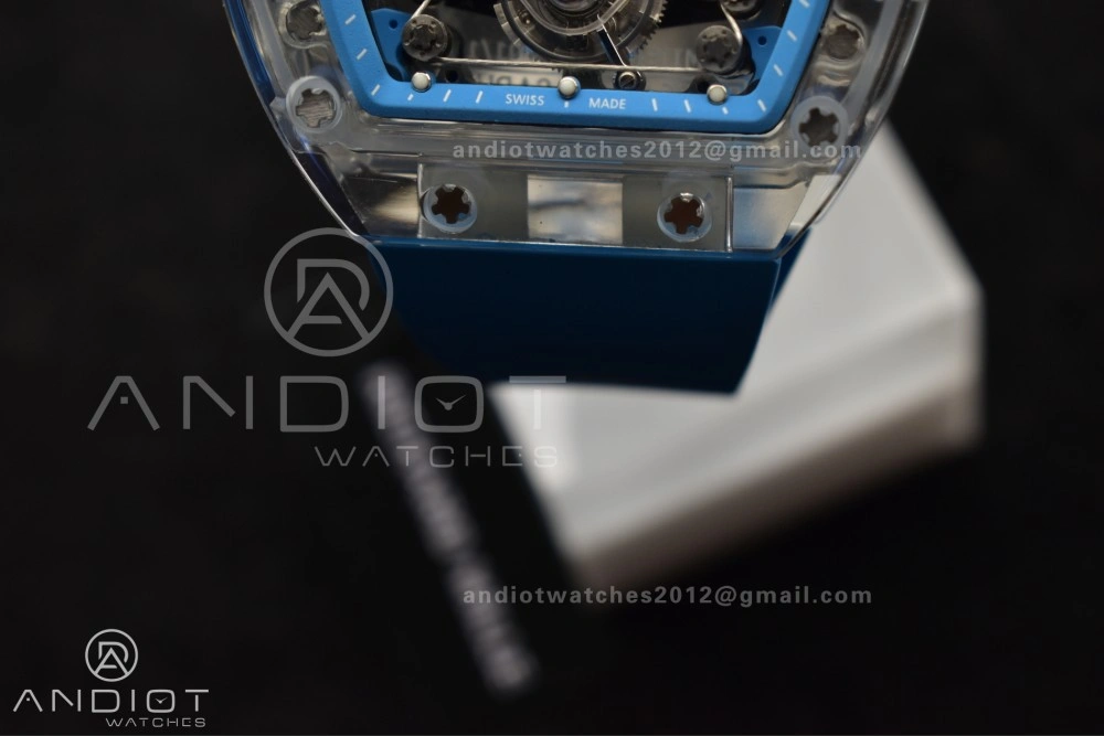 Reliable RM56-02 Transparent Tourbillon RMF Best Edition Skeleton Blue Dial on Blue Rubber Strap 1244
