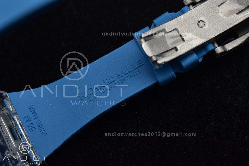 Reliable RM56-02 Transparent Tourbillon RMF Best Edition Skeleton Blue Dial on Blue Rubber Strap 1244