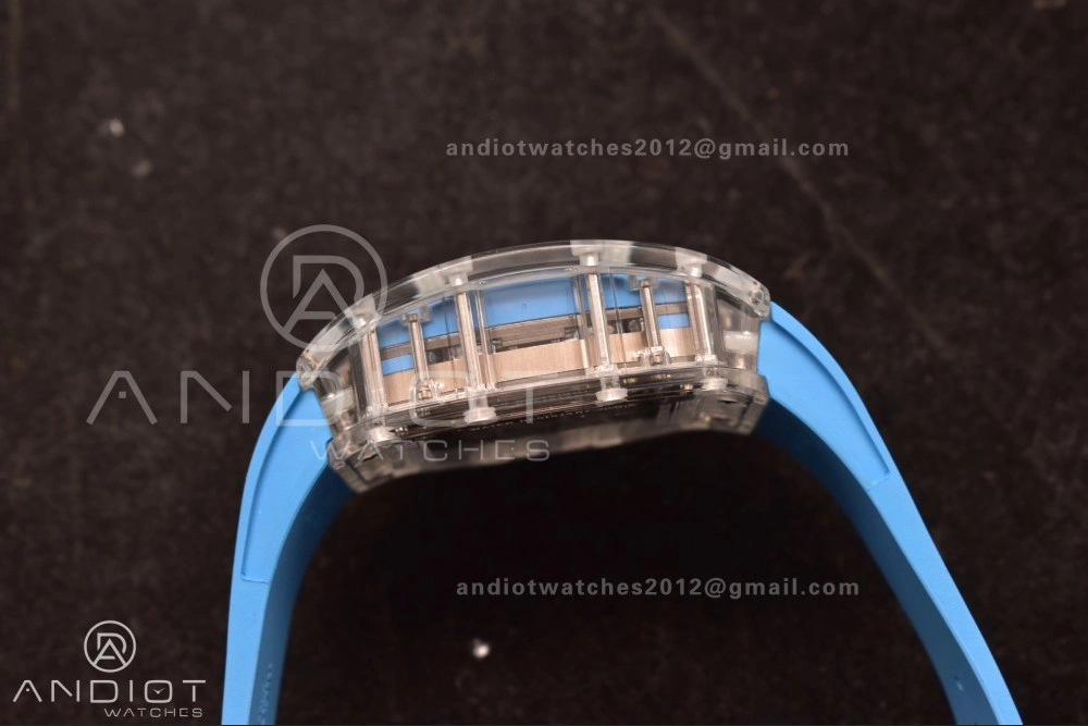 Reliable RM56-02 Transparent Tourbillon RMF Best Edition Skeleton Blue Dial on Blue Rubber Strap 1244