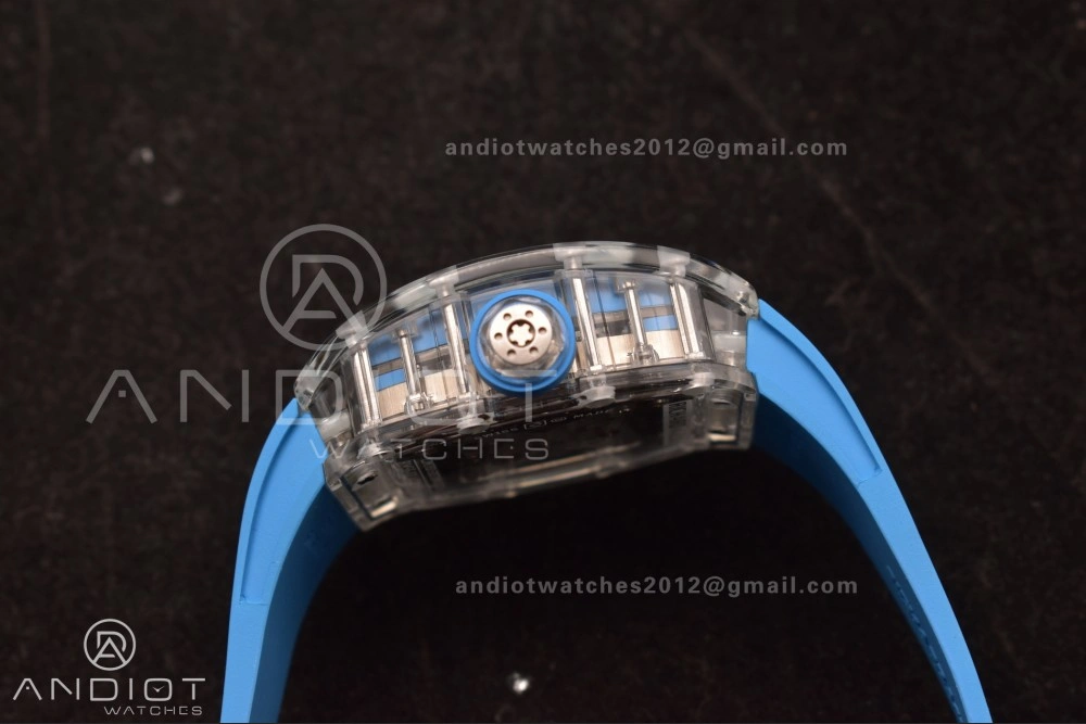 Reliable RM56-02 Transparent Tourbillon RMF Best Edition Skeleton Blue Dial on Blue Rubber Strap 1244