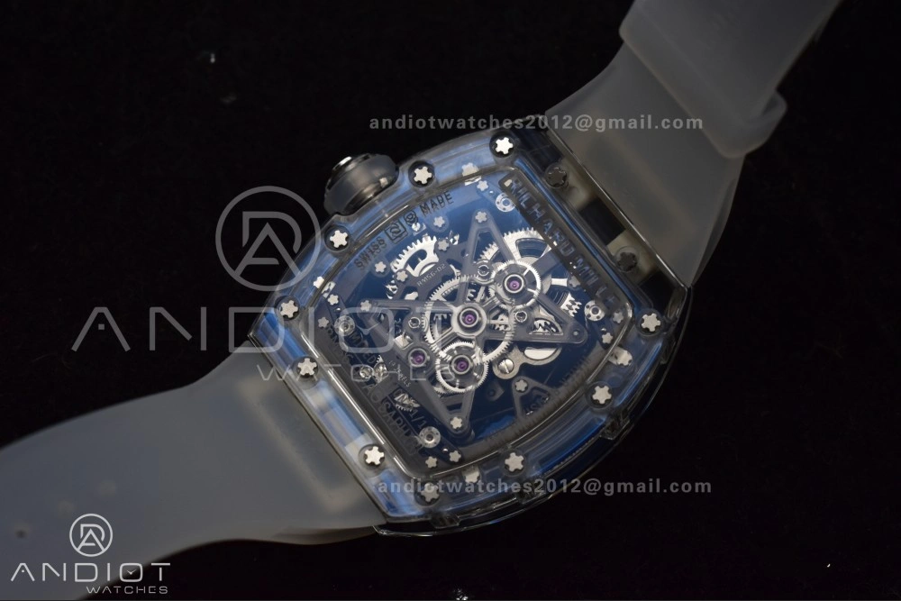 EyeCatching RM56-02 Transparent Tourbillon RMF Best Edition Skeleton Blue Dial on Transparent Rubber Strap 1241