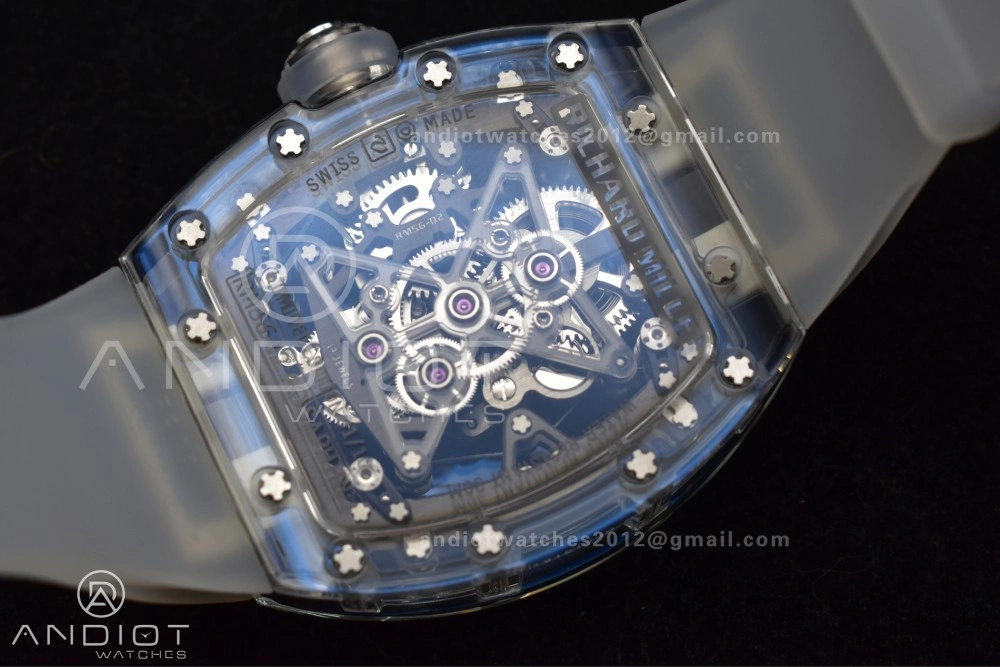 EyeCatching RM56-02 Transparent Tourbillon RMF Best Edition Skeleton Blue Dial on Transparent Rubber Strap 1241
