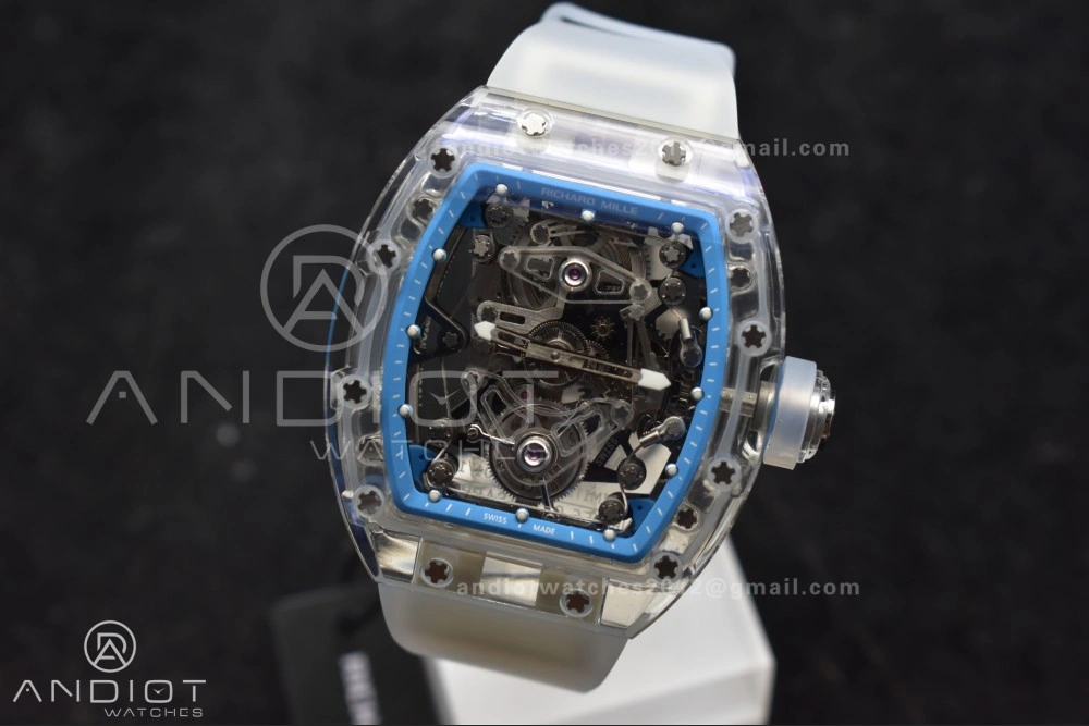 EyeCatching RM56-02 Transparent Tourbillon RMF Best Edition Skeleton Blue Dial on Transparent Rubber Strap 1241