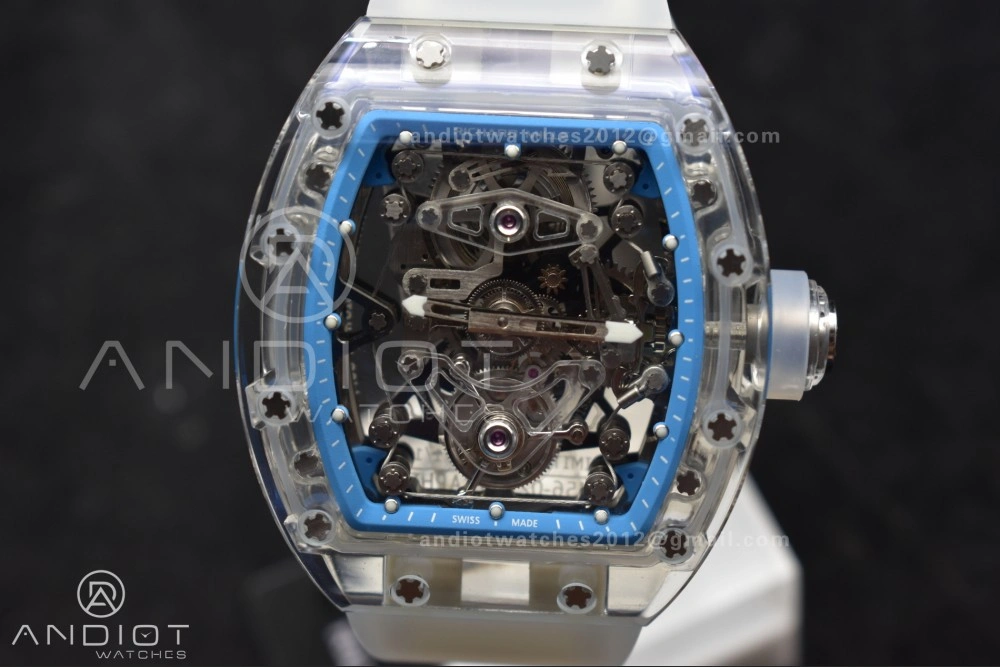 EyeCatching RM56-02 Transparent Tourbillon RMF Best Edition Skeleton Blue Dial on Transparent Rubber Strap 1241
