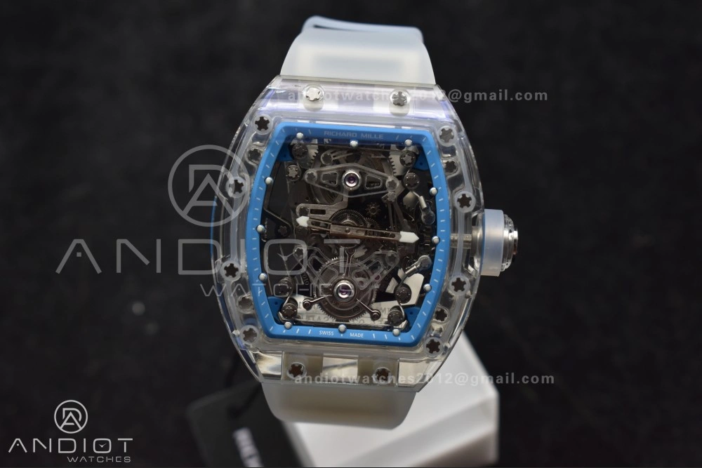 EyeCatching RM56-02 Transparent Tourbillon RMF Best Edition Skeleton Blue Dial on Transparent Rubber Strap 1241