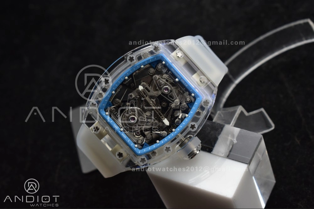 EyeCatching RM56-02 Transparent Tourbillon RMF Best Edition Skeleton Blue Dial on Transparent Rubber Strap 1241