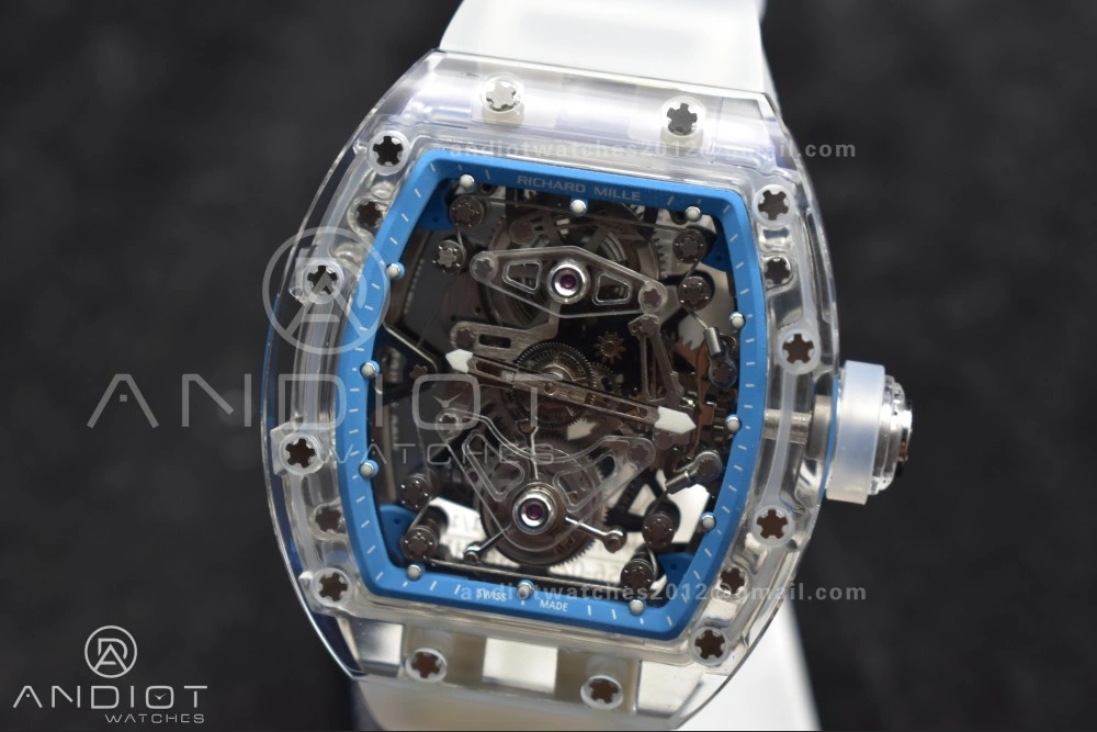 EyeCatching RM56-02 Transparent Tourbillon RMF Best Edition Skeleton Blue Dial on Transparent Rubber Strap 1241