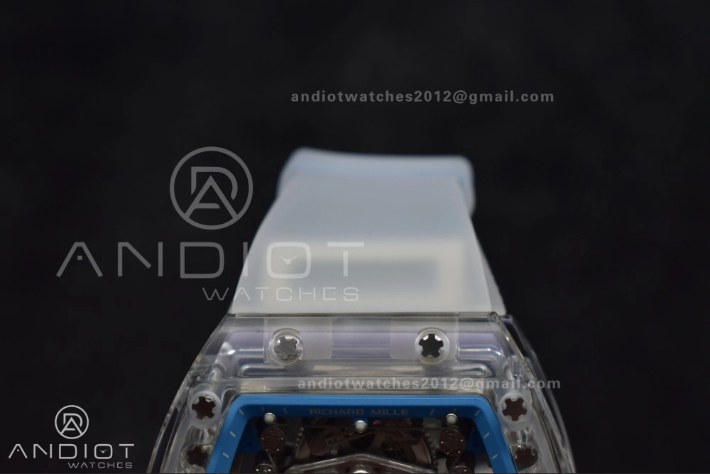 EyeCatching RM56-02 Transparent Tourbillon RMF Best Edition Skeleton Blue Dial on Transparent Rubber Strap 1241