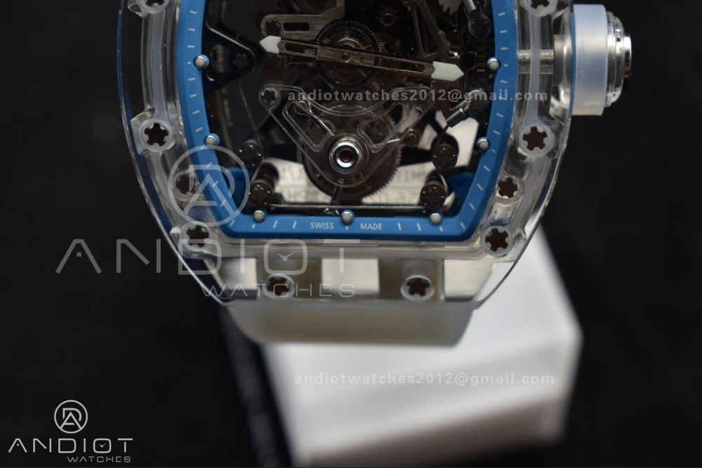 EyeCatching RM56-02 Transparent Tourbillon RMF Best Edition Skeleton Blue Dial on Transparent Rubber Strap 1241
