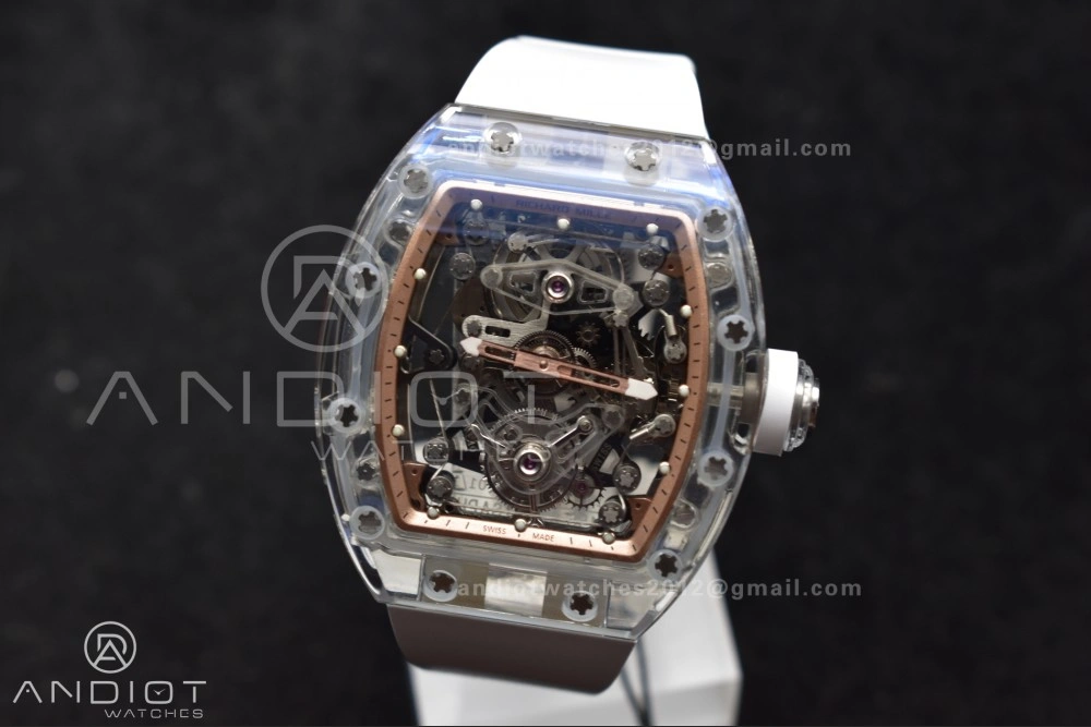 RM56-02 Transparent Tourbillon RMF Best Edition Skeleton Gold Dial on White Rubber Strap Classic 1240