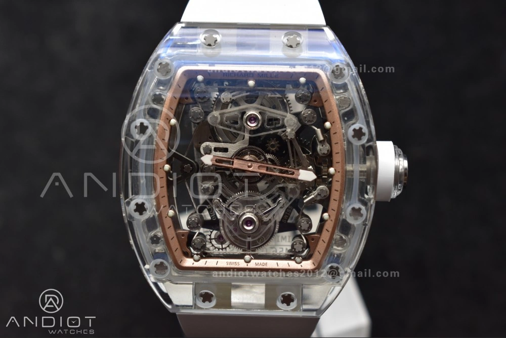 RM56-02 Transparent Tourbillon RMF Best Edition Skeleton Gold Dial on White Rubber Strap Classic 1240