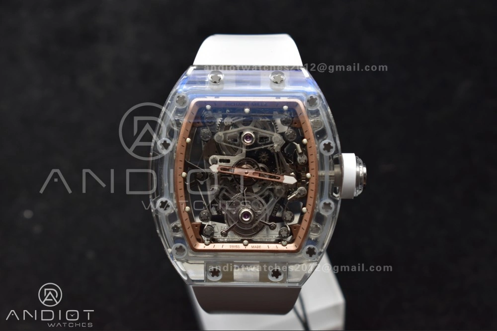 RM56-02 Transparent Tourbillon RMF Best Edition Skeleton Gold Dial on White Rubber Strap Classic 1240