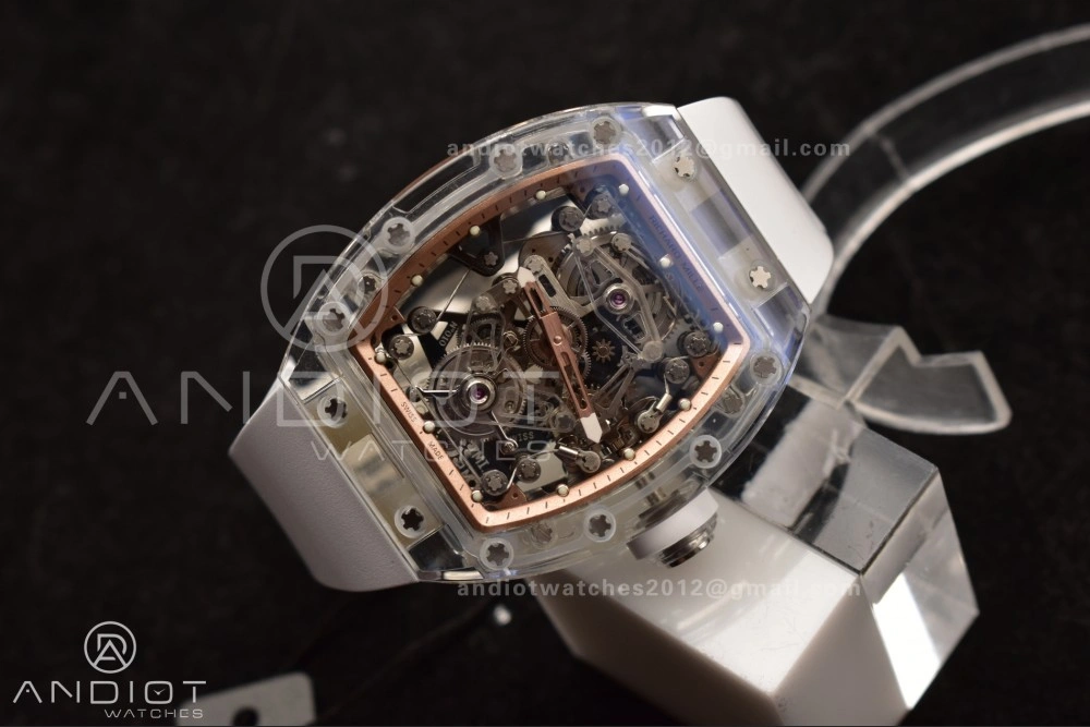 RM56-02 Transparent Tourbillon RMF Best Edition Skeleton Gold Dial on White Rubber Strap Classic 1240