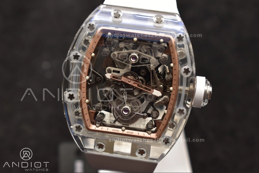 RM56-02 Transparent Tourbillon RMF Best Edition Skeleton Gold Dial on White Rubber Strap Classic 1240