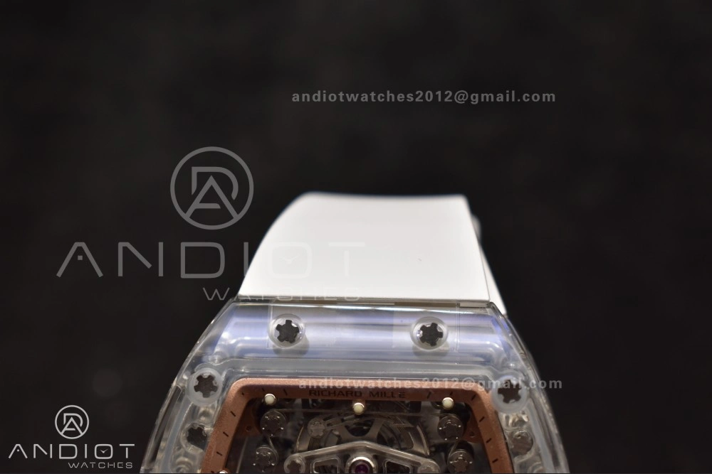 RM56-02 Transparent Tourbillon RMF Best Edition Skeleton Gold Dial on White Rubber Strap Classic 1240