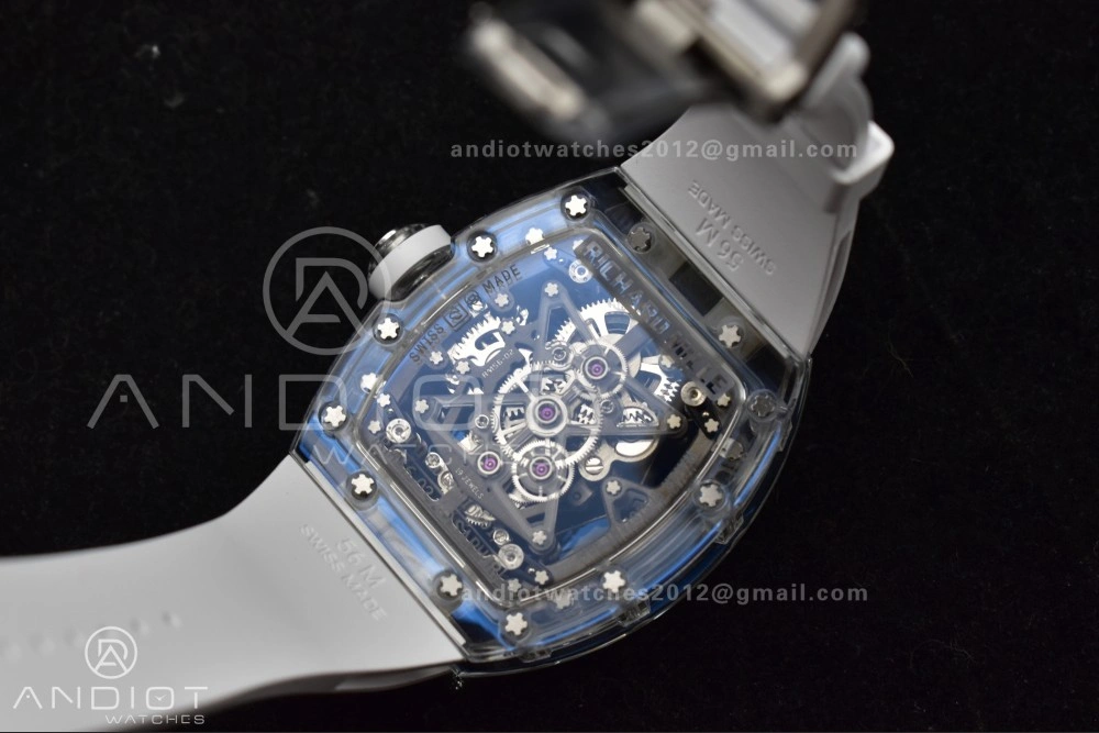 RM56-02 Transparent Tourbillon RMF Best Edition Skeleton Gold Dial on White Rubber Strap Classic 1240