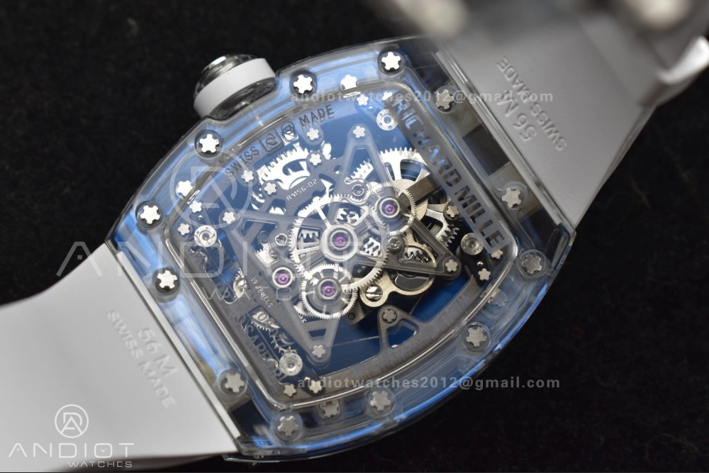RM56-02 Transparent Tourbillon RMF Best Edition Skeleton Gold Dial on White Rubber Strap Classic 1240