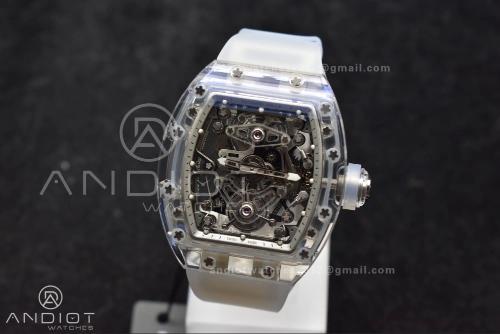 RM56-02 Transparent Tourbillon RMF Best Edition Skeleton White Dial on Transparent Rubber Strap EasyCare 1238