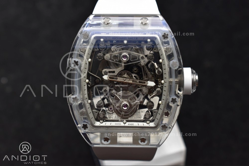 TravelReady RM56-02 Transparent Tourbillon RMF Best Edition Skeleton White Dial on White Rubber Strap 1256