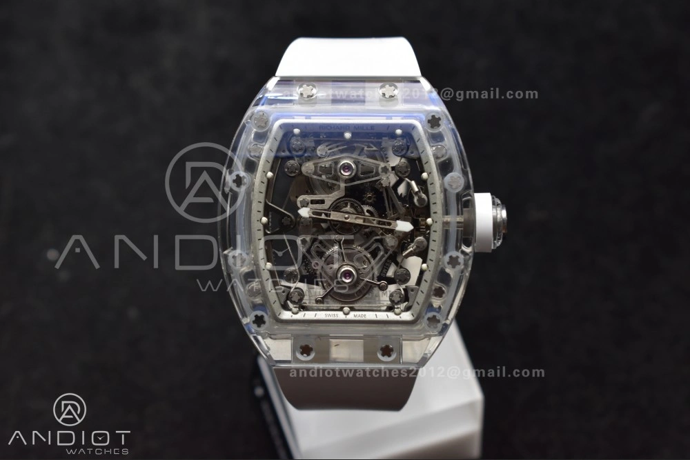 TravelReady RM56-02 Transparent Tourbillon RMF Best Edition Skeleton White Dial on White Rubber Strap 1256