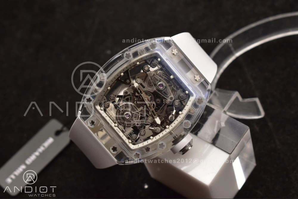 TravelReady RM56-02 Transparent Tourbillon RMF Best Edition Skeleton White Dial on White Rubber Strap 1256