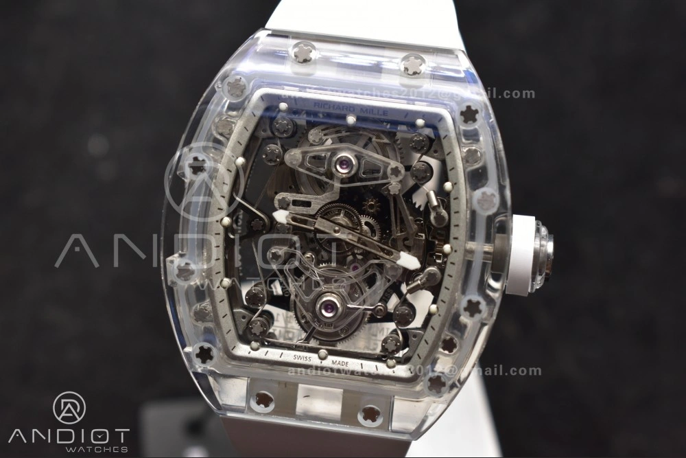 TravelReady RM56-02 Transparent Tourbillon RMF Best Edition Skeleton White Dial on White Rubber Strap 1256