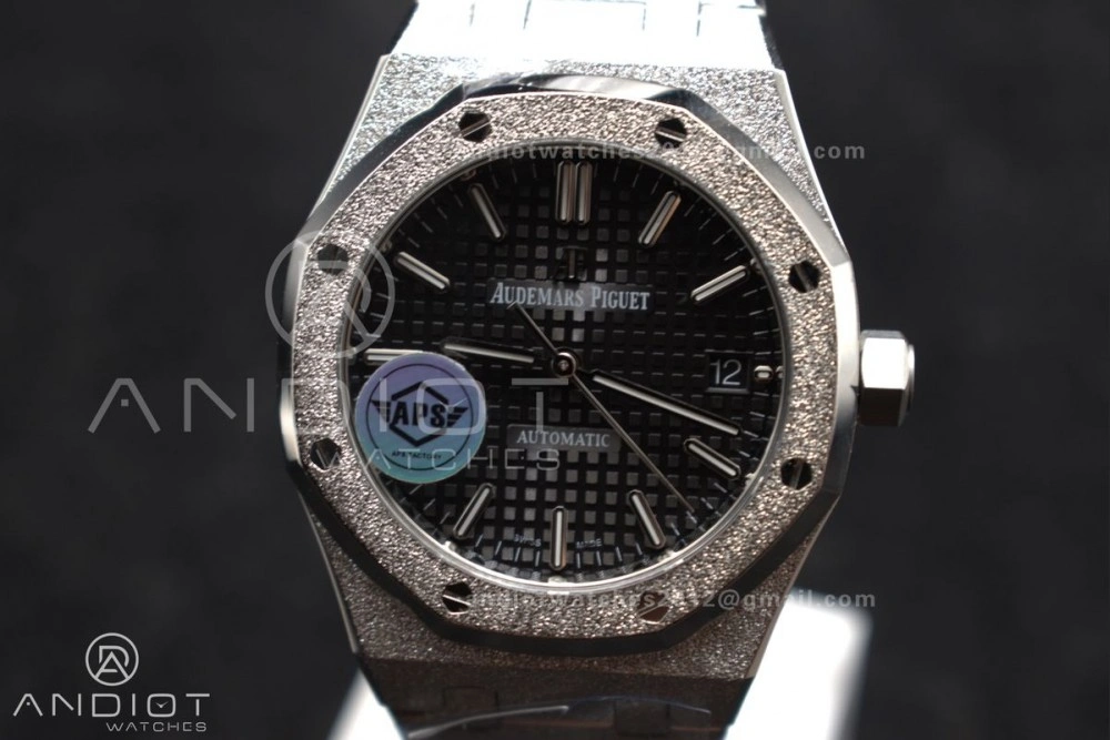 Royal Oak 37mm 15454 Frosted SS APSF 1:1 Best Edition Black Textured Dial On SS Bracelet SA3120 Super Clone Thermal 1034